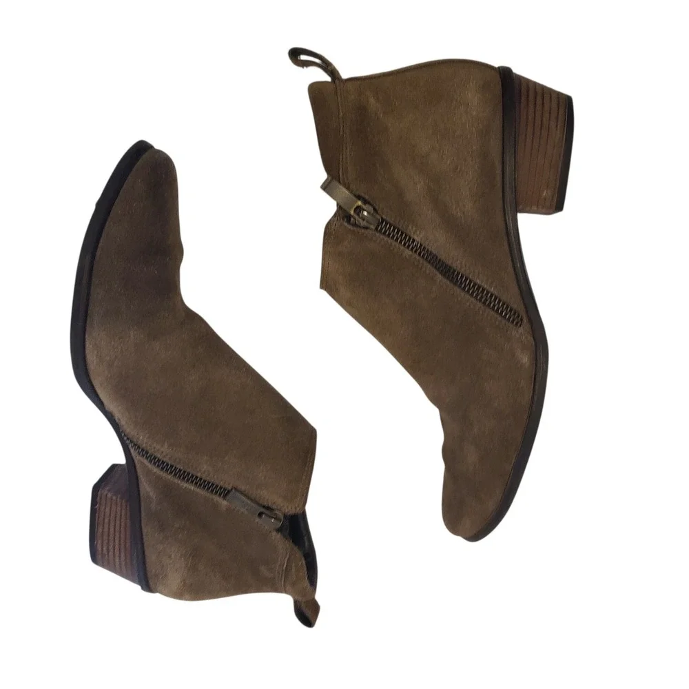 Paul Green Womens Brown Suede Ankle Boots Side Zip Stacked Heel Size 6.5 UK 9 US